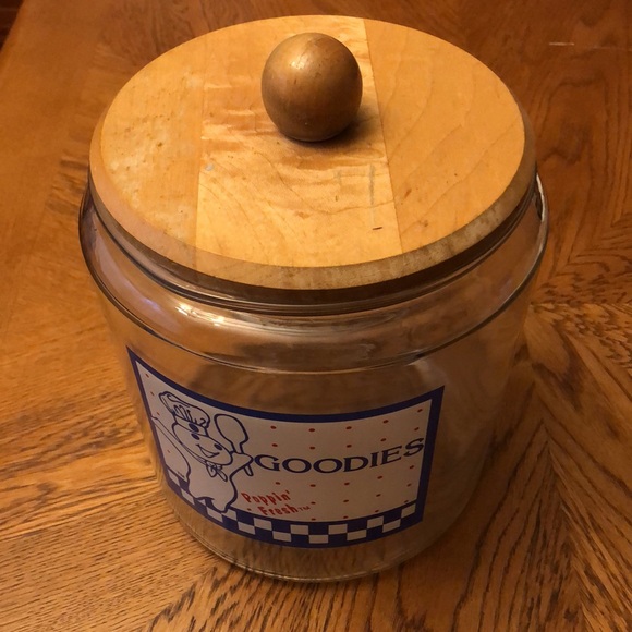 Doughboy Poppin Fresh Glass Goodies Cookie Jar w/ Wood Lid - Picture 3 of 9